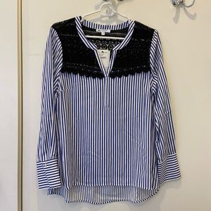 Lace Trim Pin Stripe Blouse